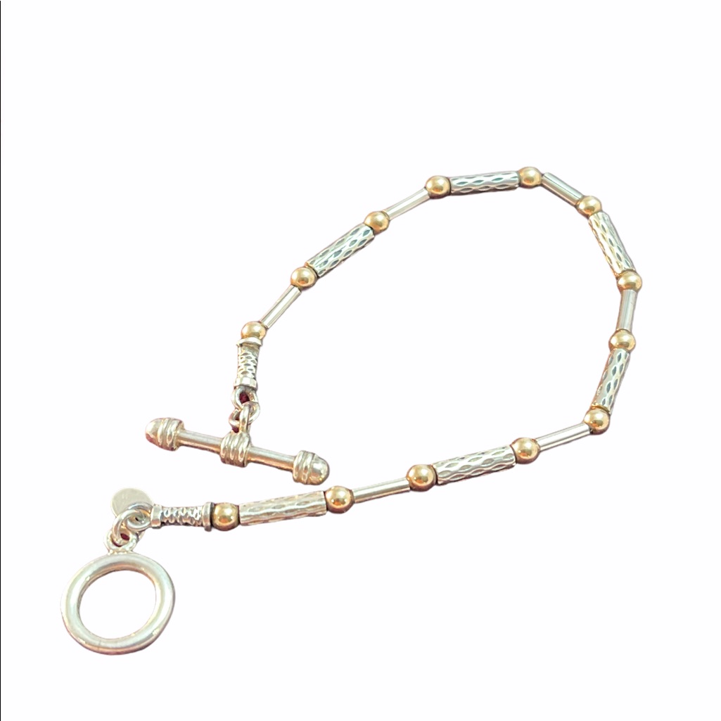 Zanfeld 14k Gold & Sterling Silver Fancy Bead Bracelet 7”